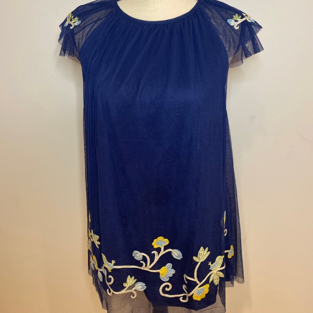 dark blue and floral girls midi dress size 11/12